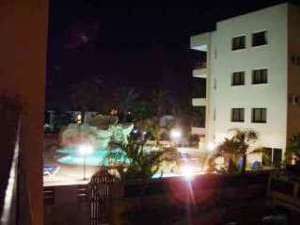 The pool at night is floodlit