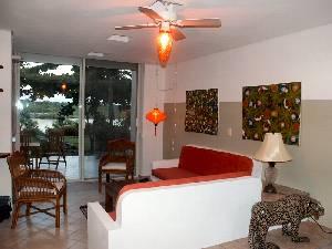 Living area: patio & lagoon