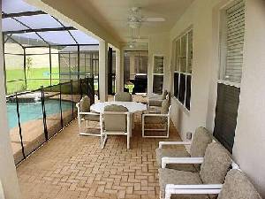 Wide patio around the pool