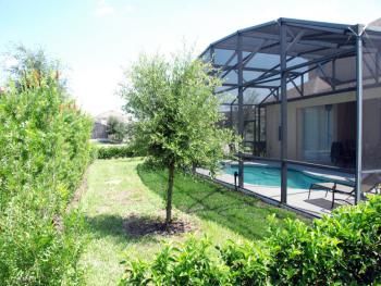 grass/bushes to rear of pool