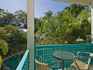 Balcony overlooking pool