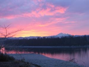 Pink sunrise over the river