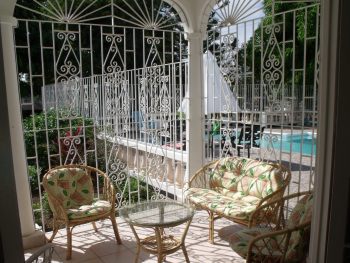 Patio overlooking pool