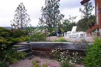 Garden patio with lake views