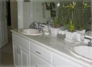 Bathroom has double sinks