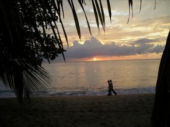 Walking on the Beach at Sunset