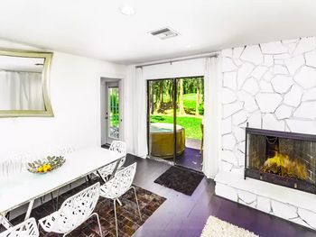 Dining area with fireplace