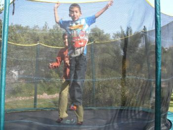 Trampoline in garden