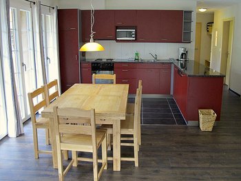The kitchen and dining area