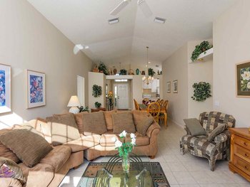 Family room has tiled floors